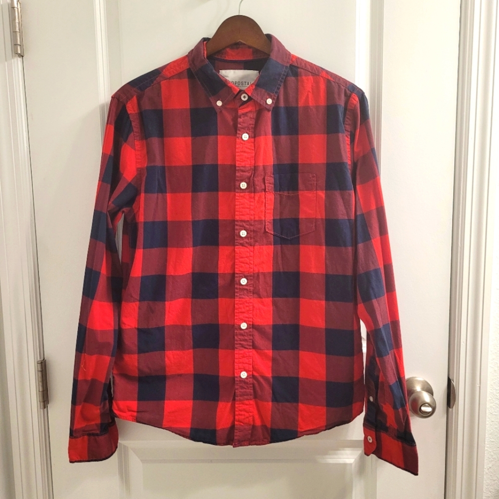 Aeropostale Grunge Button Down Collared Black and Red Gingham shirt S P